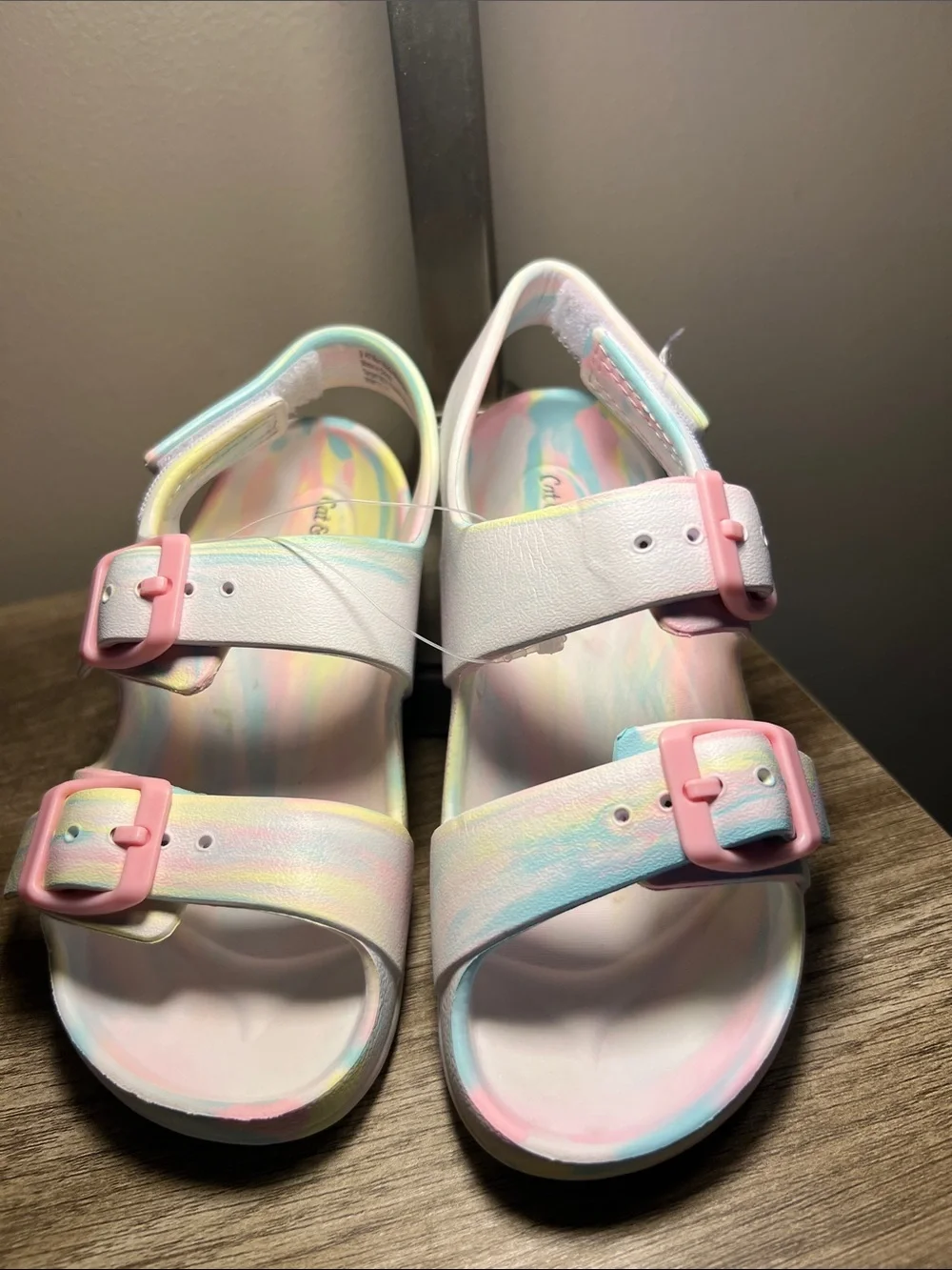 Cat & Jack  Pastel Tie-Dye Buckle Sandals in Pink/Blue/Yellow stock (21)